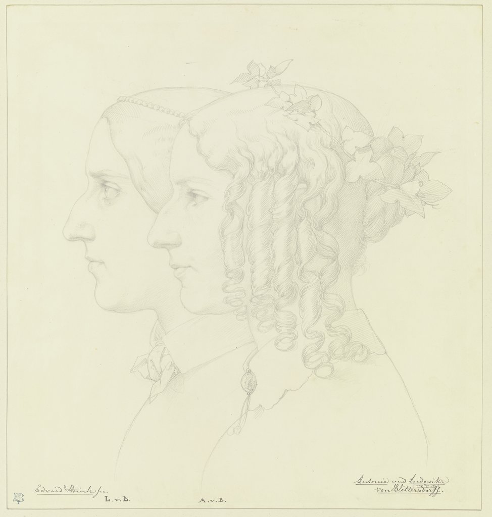 Antonie von Blittersdorff und Ludowika von Blittersdorff, verehelichte von Rauch, im Profil nach links, Edward von Steinle