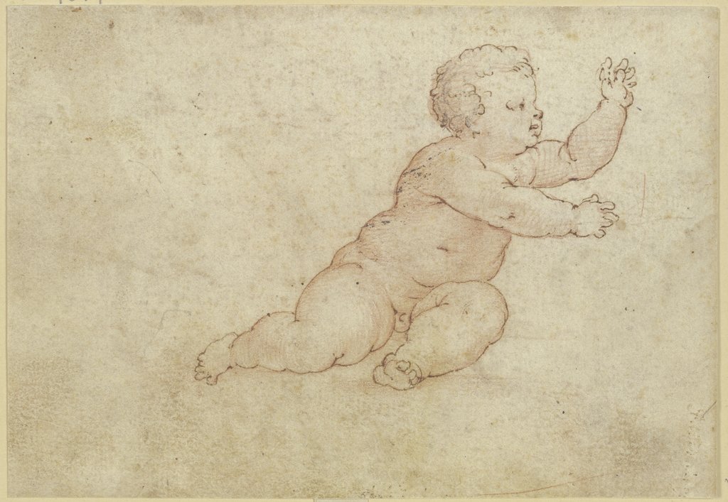 Sitzendes nacktes Kind gestikulierend nach rechts, Guido Cagnacci