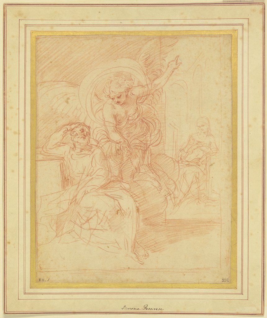 Der Engel erscheint dem Heiligen Joseph, um ihn zur Flucht nach Ägypten zu bewegen, Simone Cantarini