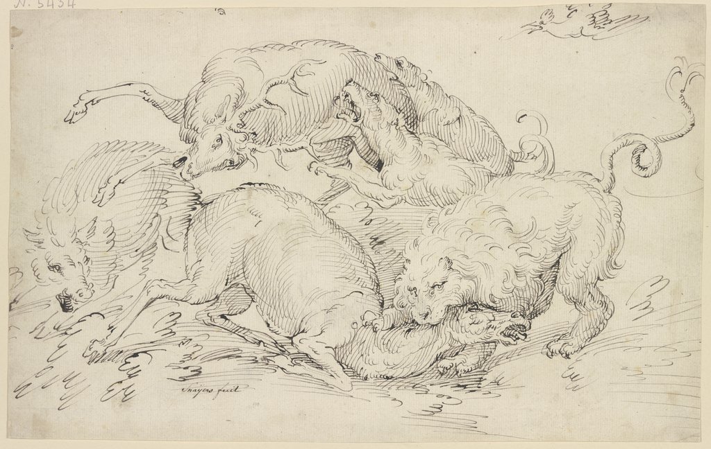 Löwen und Hunde überfallen zwei Hirsche und ein Schwein, Frans Snyders;   ?