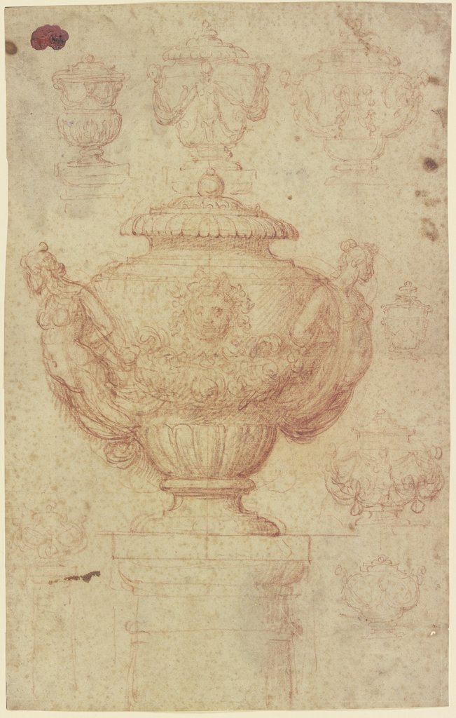 Entwürfe für antikisierende Vasen mit Figuren und Ornament, Italian, 16th century