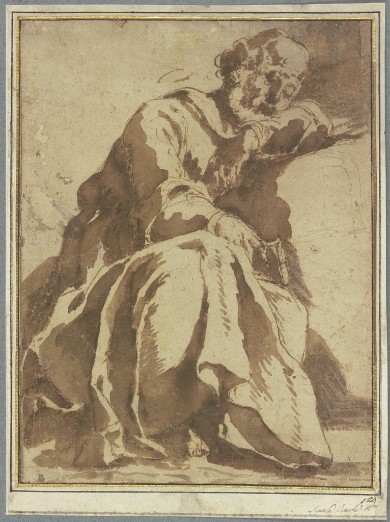 Sitzender Mann mit Buch, auf seinen linken Arm gelehnt, Venezianisch, 16. Jahrhundert;   ?