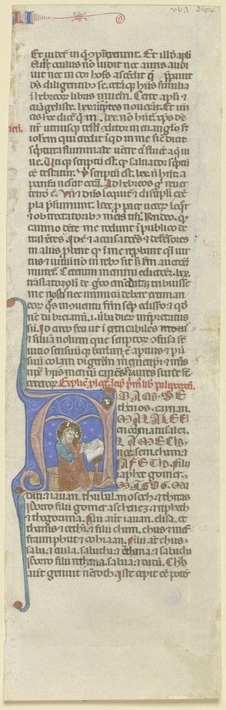 Initiale A: Nimbierter bärtiger Mann an einem Buchpult (verso Textfragment), Bolognese, 14th century