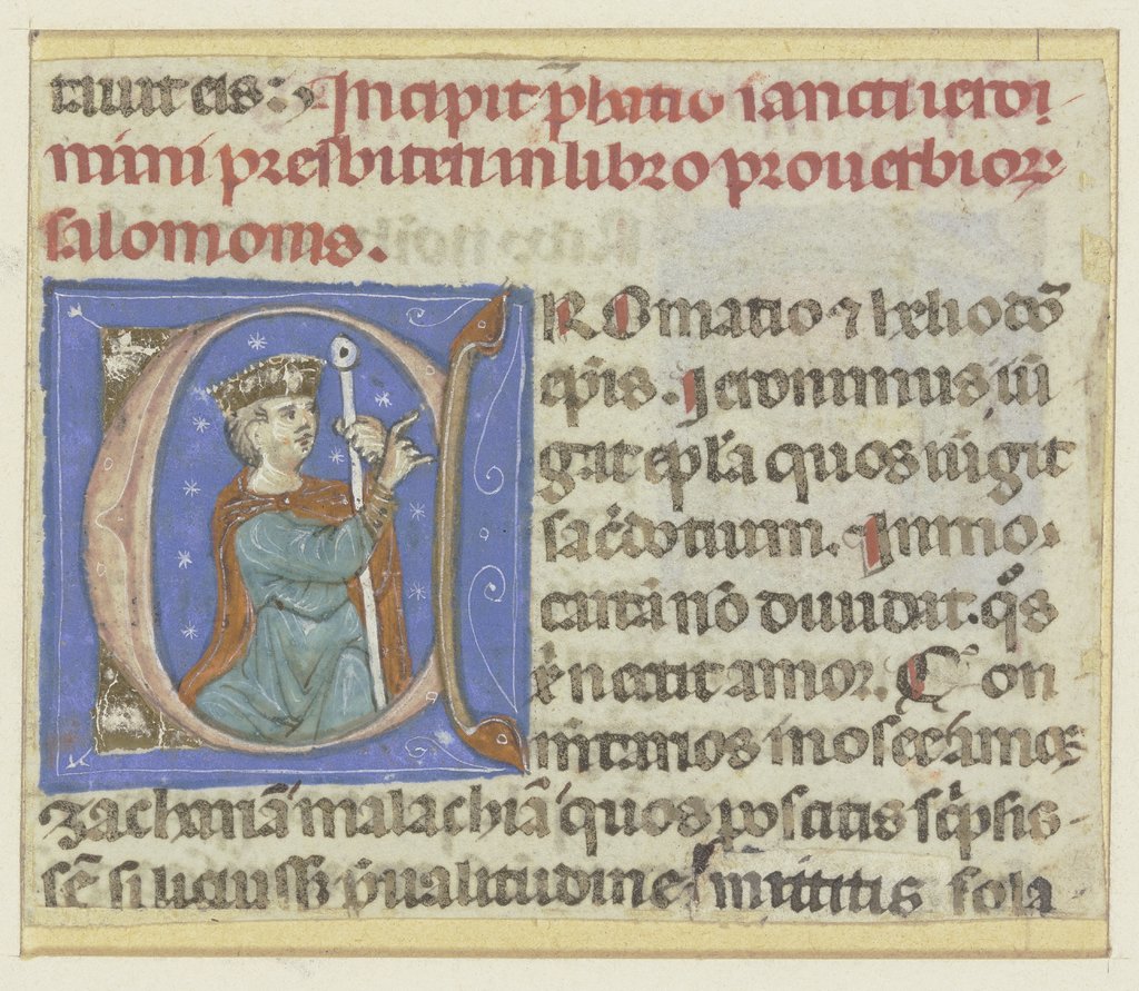 Initiale: Darin ein Mann mit Krone und Zepter im Redegestus, Bolognesisch, 14. Jahrhundert