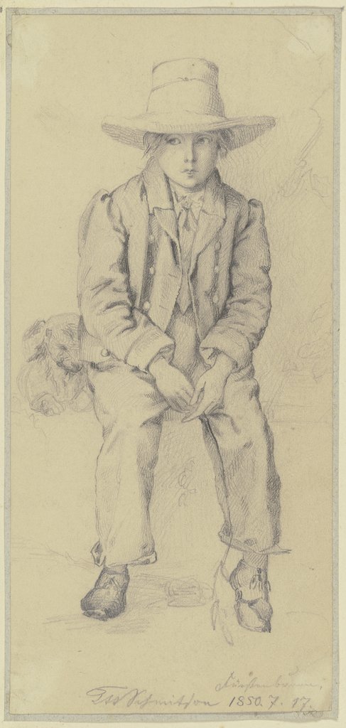 Sitting boy with dog, Teutwart Schmitson