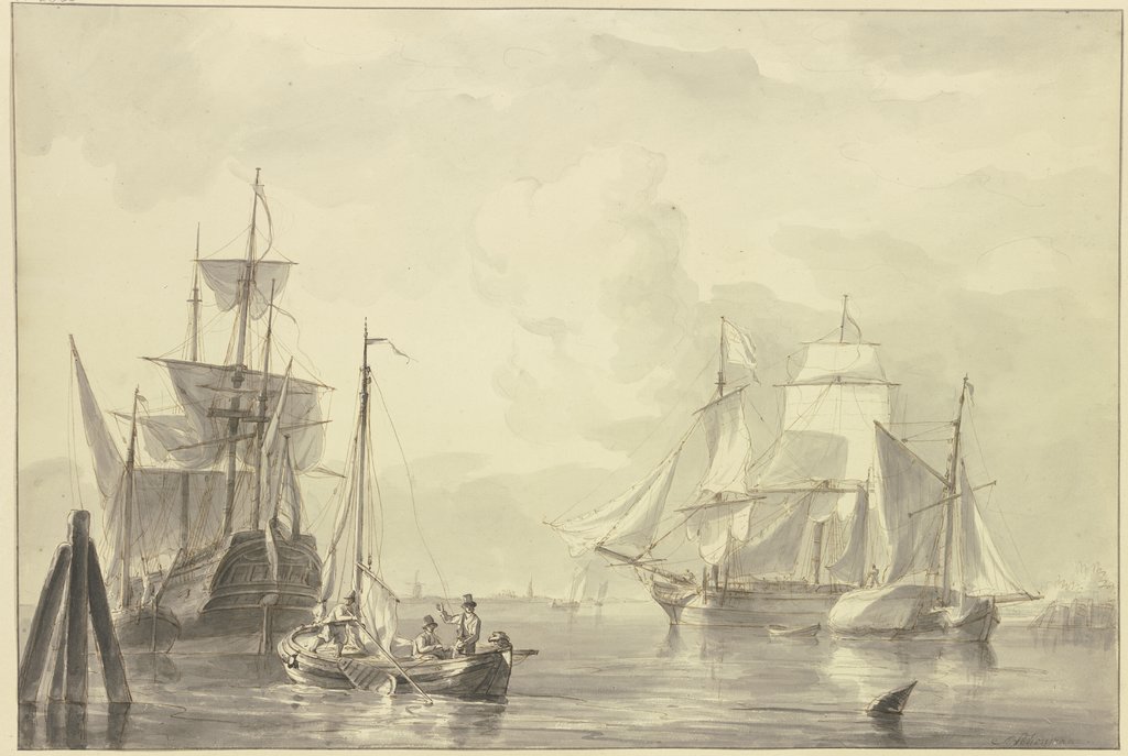 Ruhige See mit mehreren Schiffen, Martinus Schouman