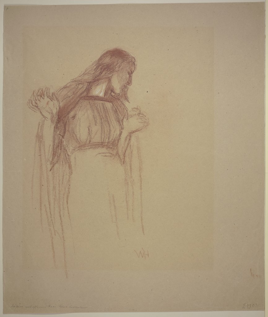 Mädchen nach rechts mit offenem Haar und erhobenen Händen, Wilhelm Steinhausen