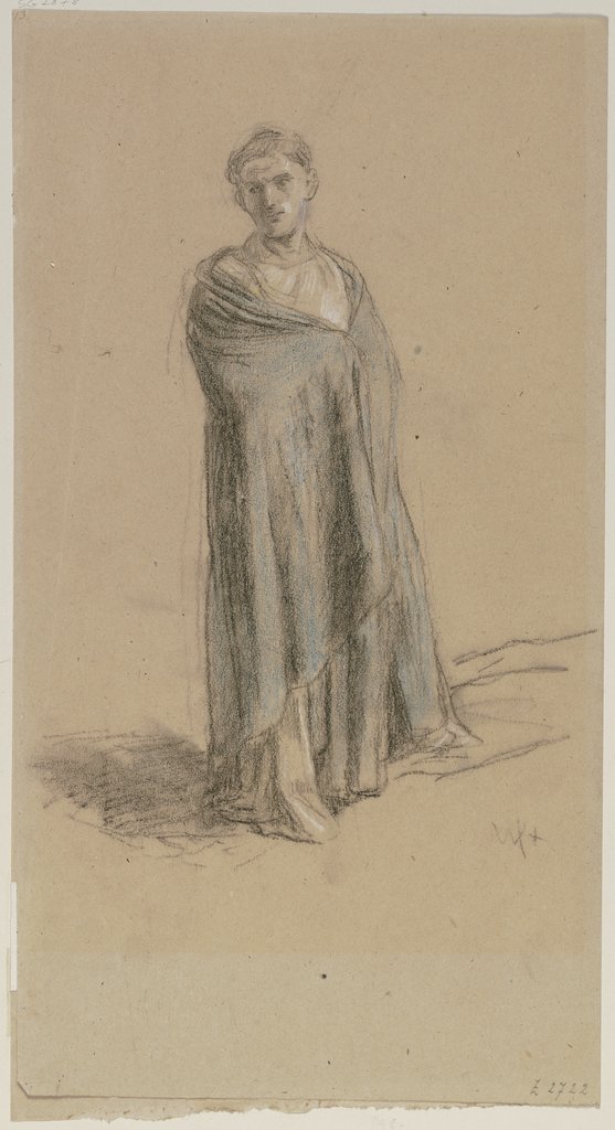 Stehender junger Mann in einem langen weißen Gewand und einem blauen Umhang, Wilhelm Steinhausen