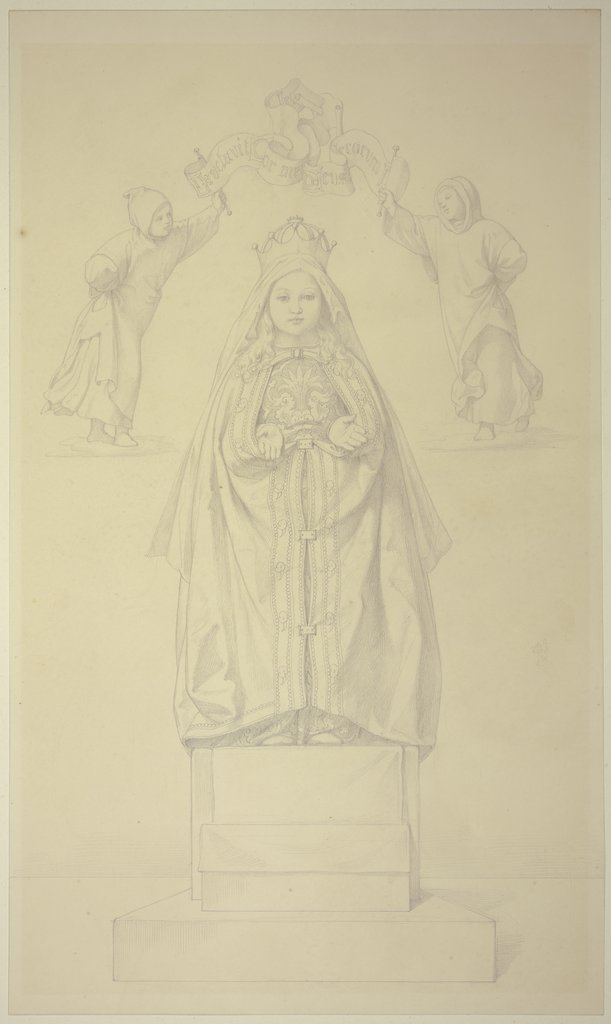 Die kleine Maria in eine Dalmatica gehüllt, über ihr zwei Engel mit Spruchband, Edward von Steinle