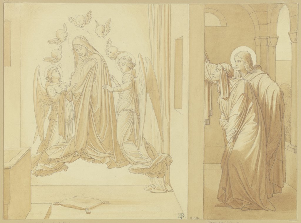 Die Heiligen Johannes der Evangelist und Dionysos, die im Gebet schwebende Maria beobachtend, Edward von Steinle