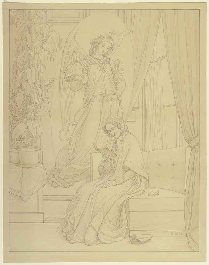 Die lesende Antonia Brentano mit einem Engel, Edward von Steinle