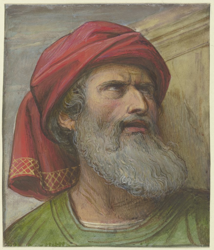 Kopf eines aufwärts blickenden Mannes mit Turban, Edward von Steinle