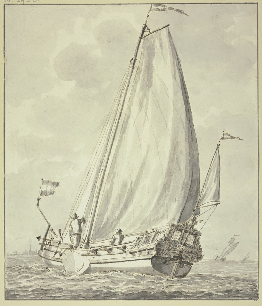 Boot mit zwei Mann, nach links segelnd, Abraham Storck the Elder