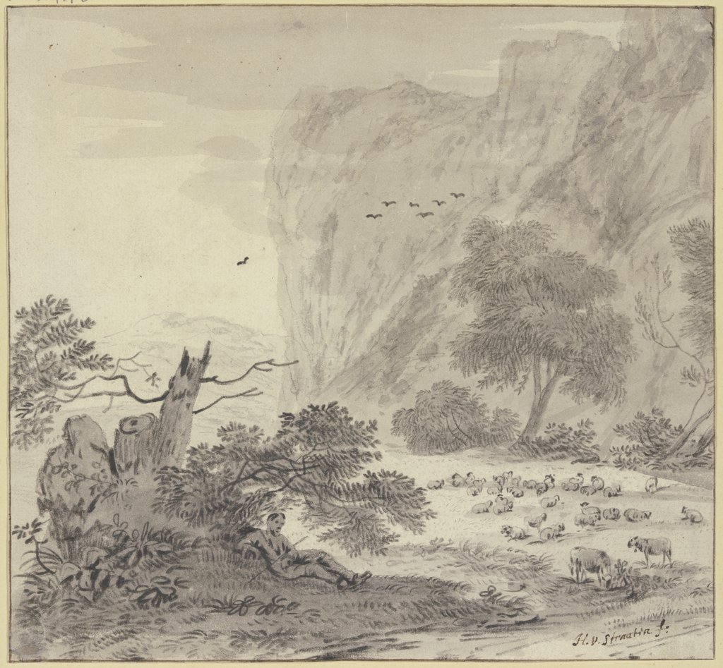 Hohe Felsen, links ruhender Schafhirte, Hendrik van der Straaten