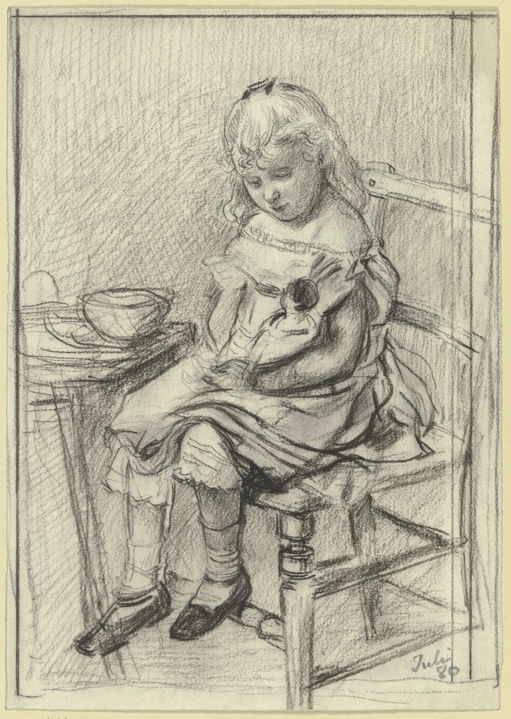 Kleines Mädchen, eine Puppe fütternd, Otto Scholderer