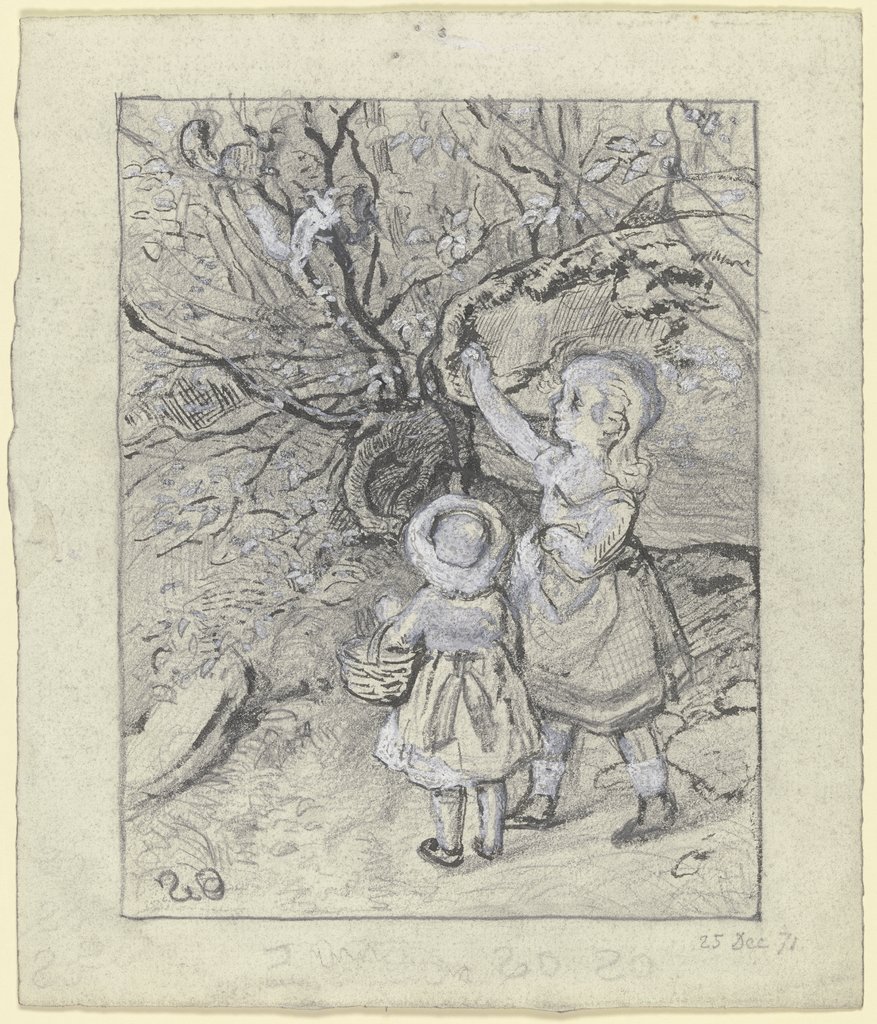Two children by a bush, Otto Scholderer