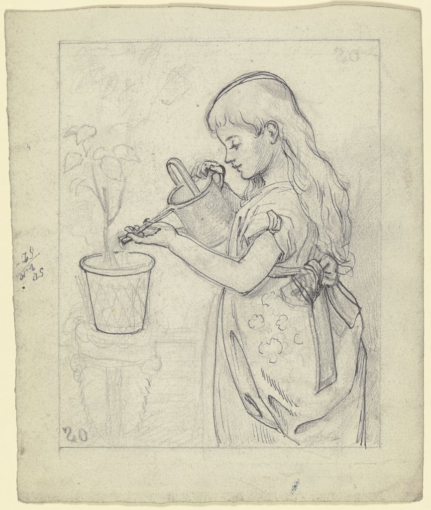 Girl watering flowers, Otto Scholderer