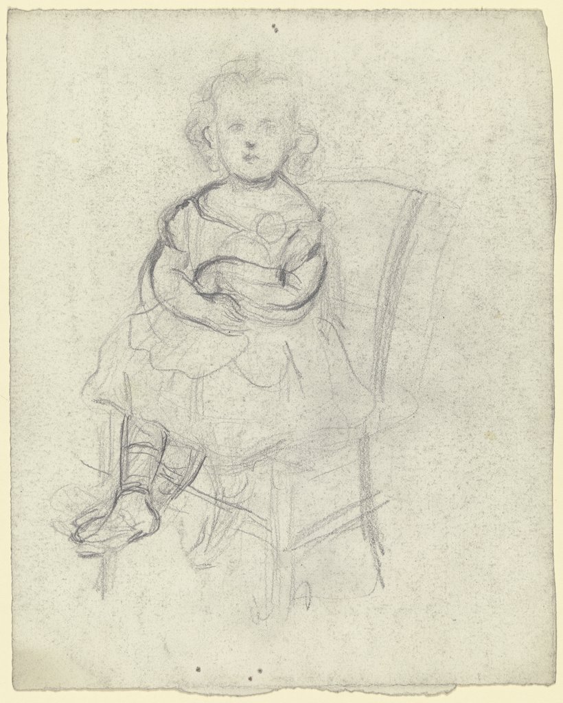 Mädchen mit Puppe auf einem Stuhl sitzend, Otto Scholderer