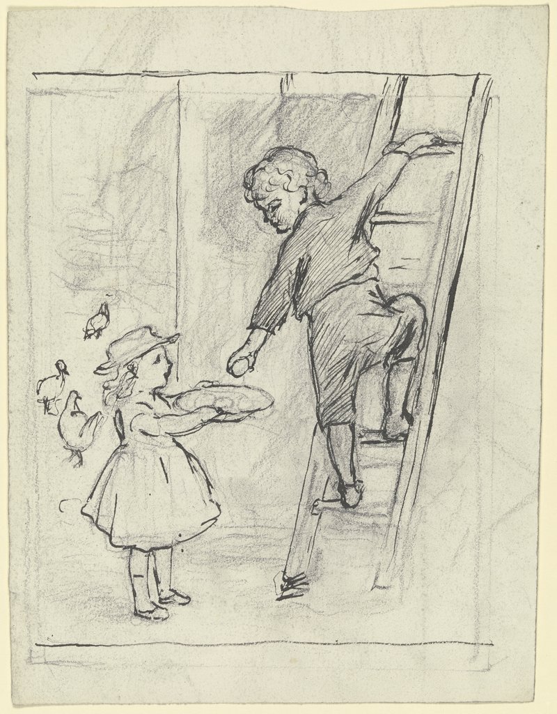 Two children fetching eggs, Otto Scholderer