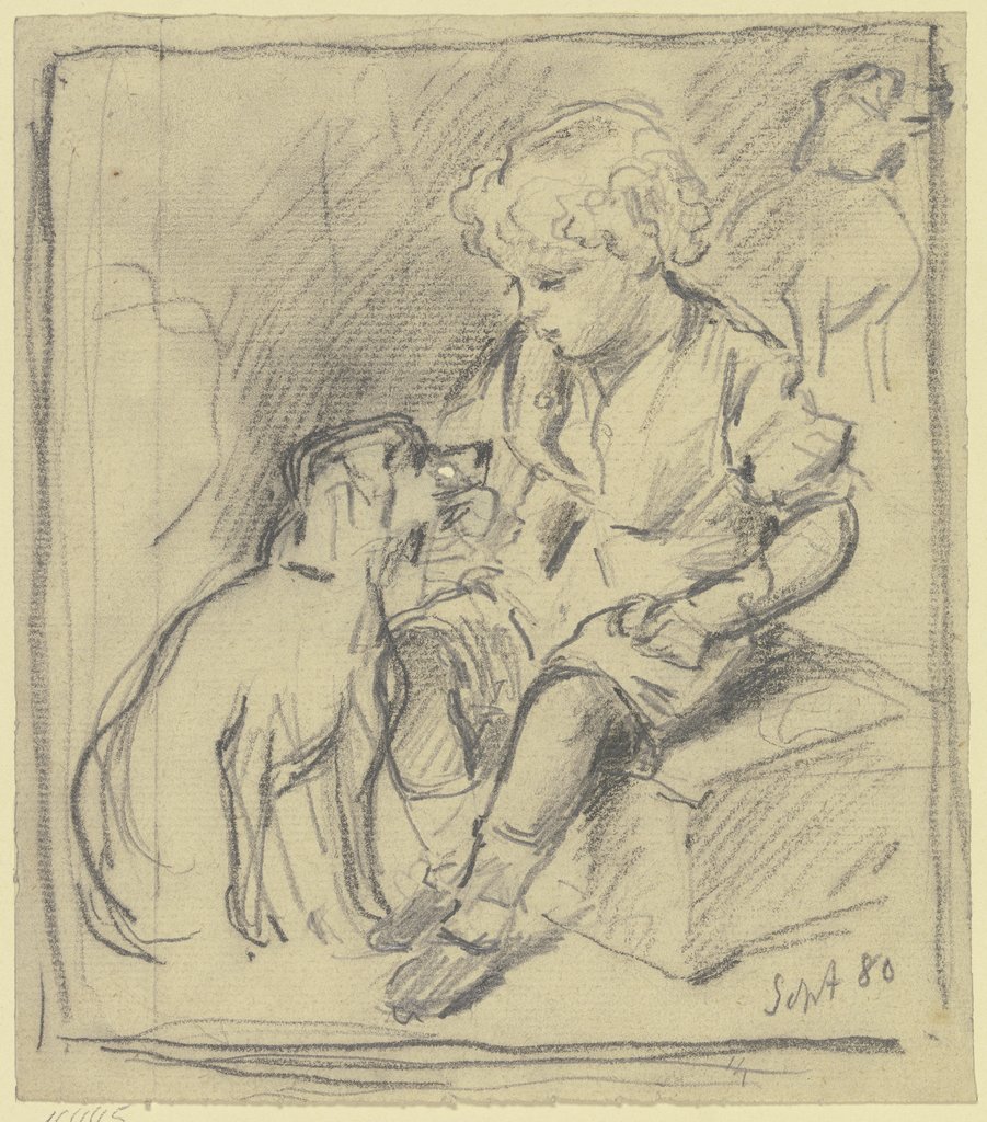 Sitzender Knabe mit sitzendem Hund, Otto Scholderer