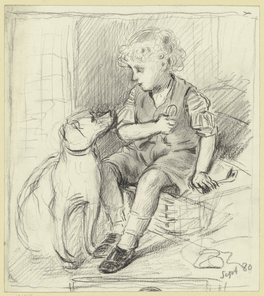 Sitzender Knabe mit sitzendem Hund, Otto Scholderer