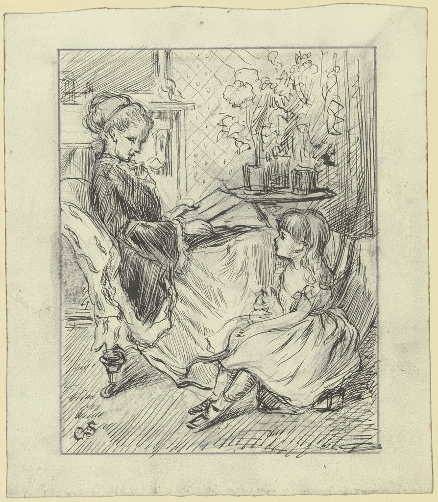 Vorlesende Frau mit Kind, Otto Scholderer