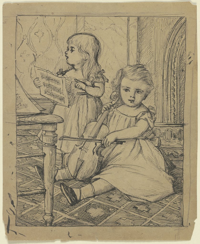 Two children playing music, Otto Scholderer