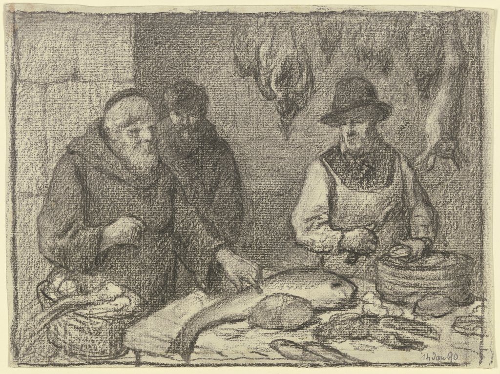 Mönch beim Fischhändler, Otto Scholderer