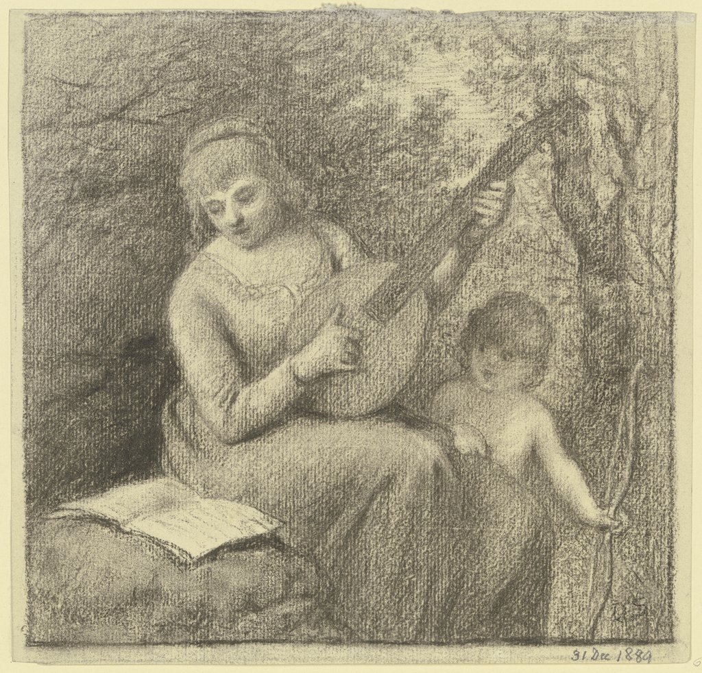 Musizierende Frau mit Amorknaben, Otto Scholderer