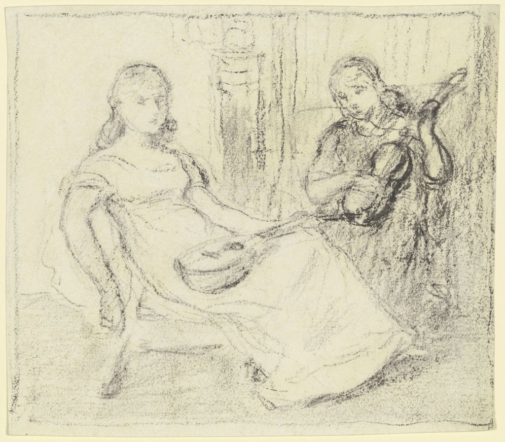 Zwei Mädchen mit Streich- und Zupfinstrumenten, Otto Scholderer