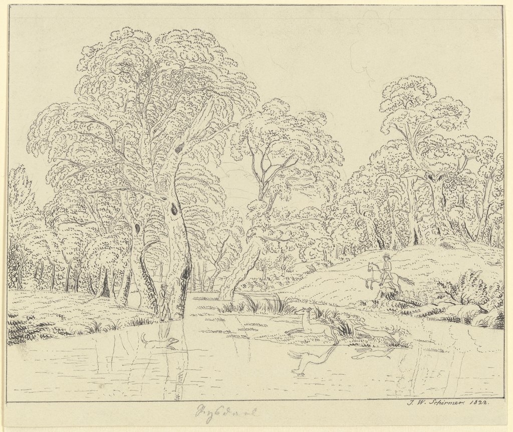 The deer hunt, Johann Wilhelm Schirmer, after Jacob Isaacksz. van Ruisdael