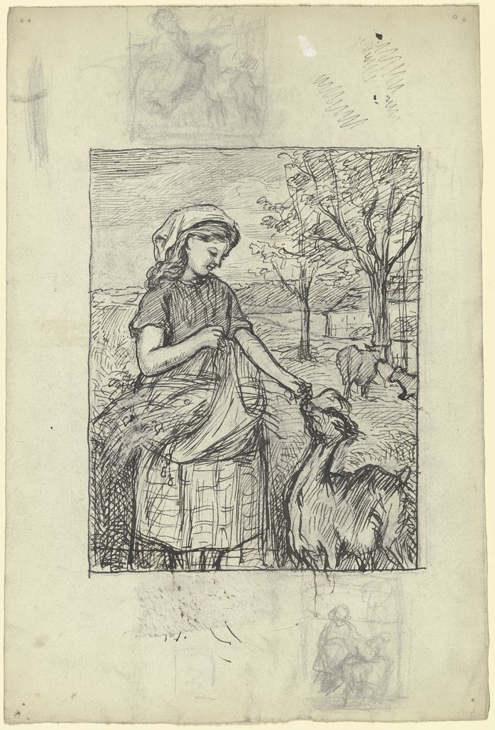 Stehendes Mädchen, eine Ziege fütternd, Otto Scholderer