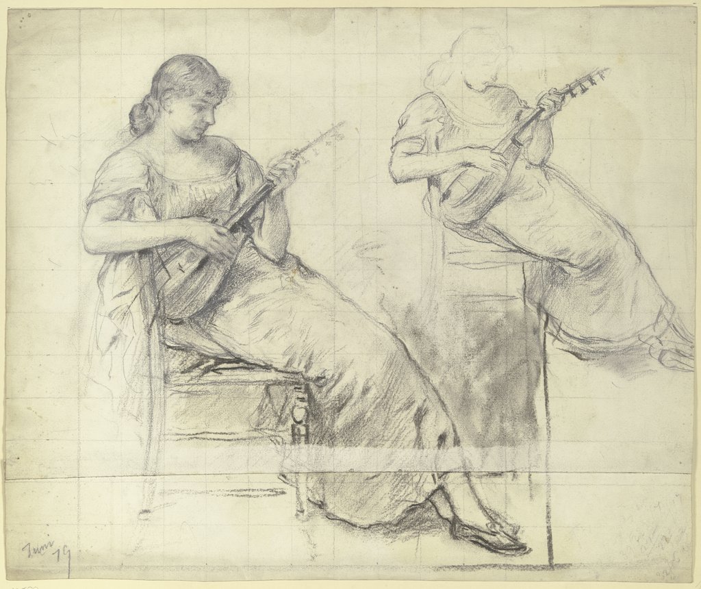 Sitzende junge Frau, Mandoline spielend, Otto Scholderer