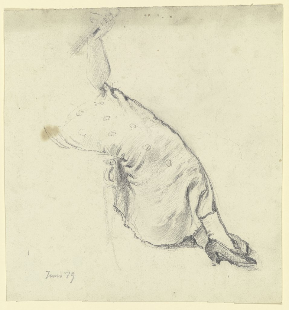 Sitzende junge Frau, Mandoline spielend, Detail der Beine und Schuhe, Otto Scholderer