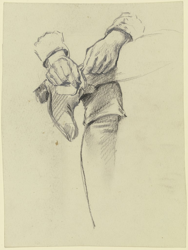 Sitzenden Knaben in historischer Tracht aus der "Vorbereitung zum Kostümball", Detail der Hände und des linken Fußes, Otto Scholderer