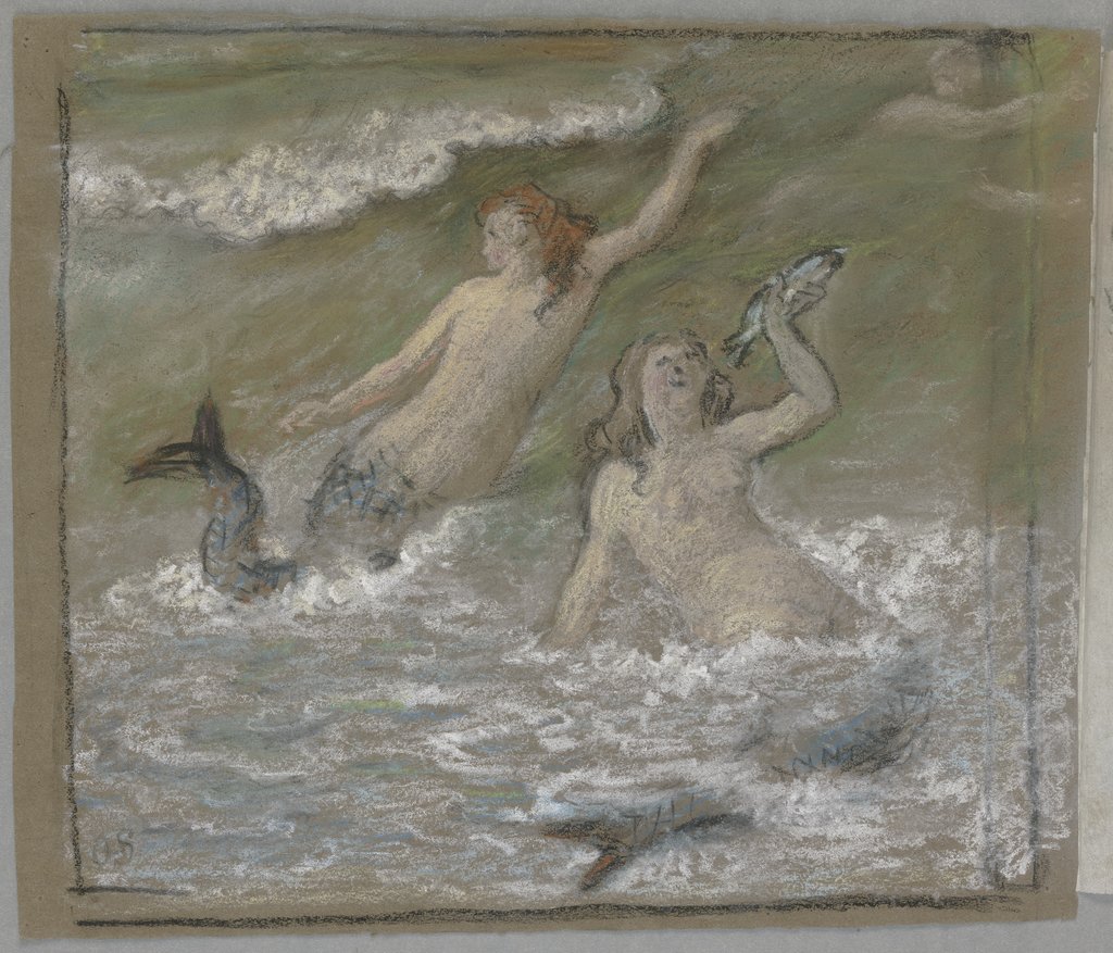 Three mermaids in the water, Otto Scholderer