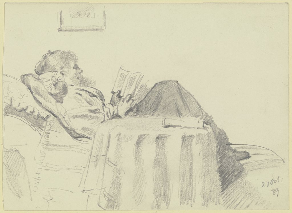 Luise Scholderer reading, Otto Scholderer