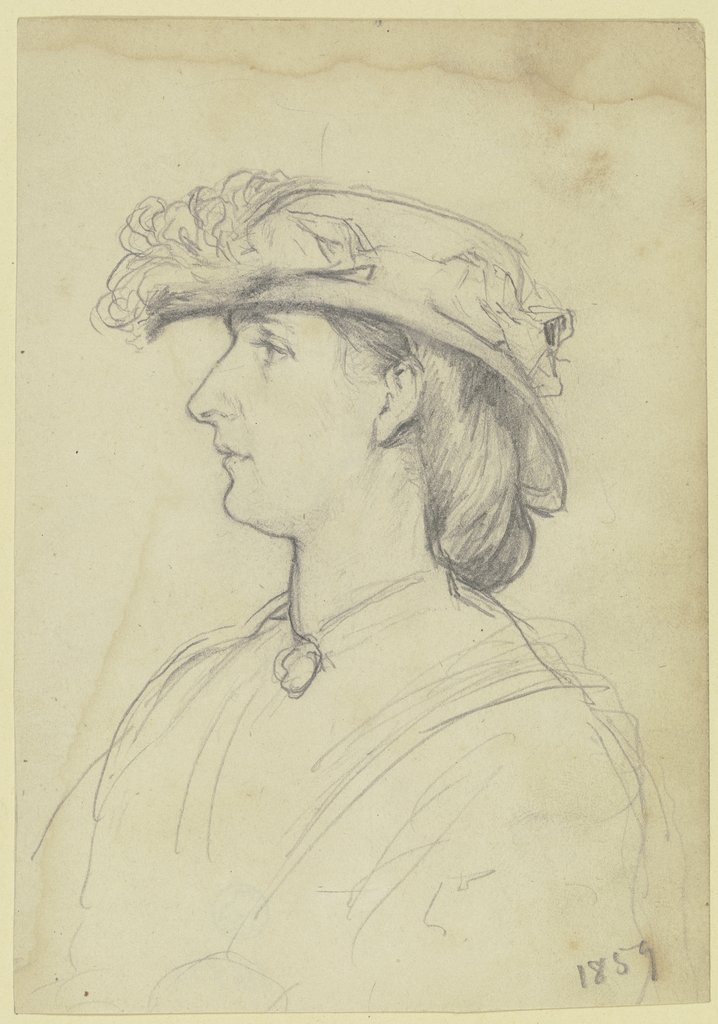 Damenbildnis mit Hut im Profil nach links, Otto Scholderer