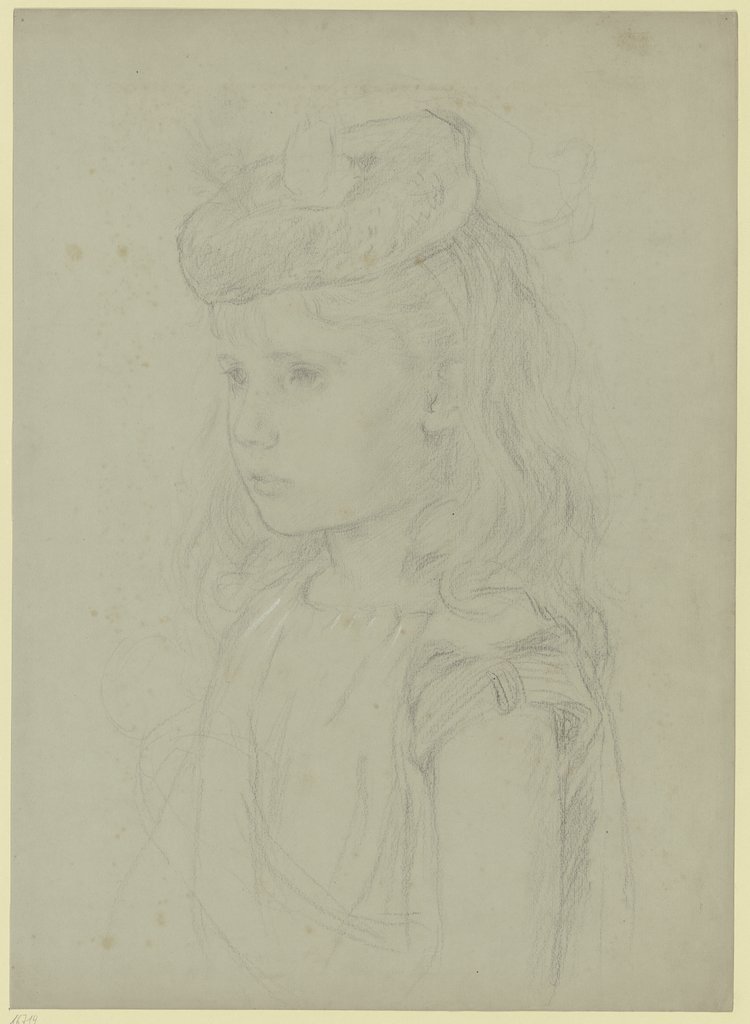 Brustbild eines Mädchens mit Hut, nach links, Otto Scholderer