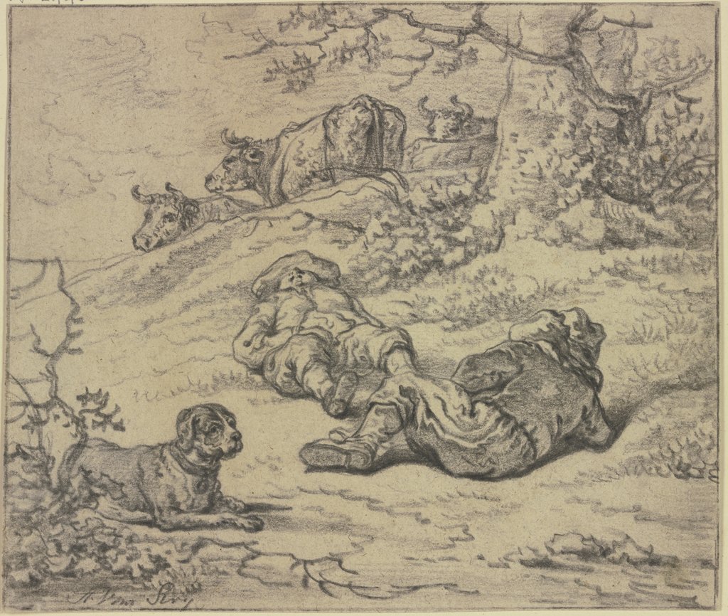 Zwei schlafende Hirten, der linke in starker Verkürzung, Abraham van Strij