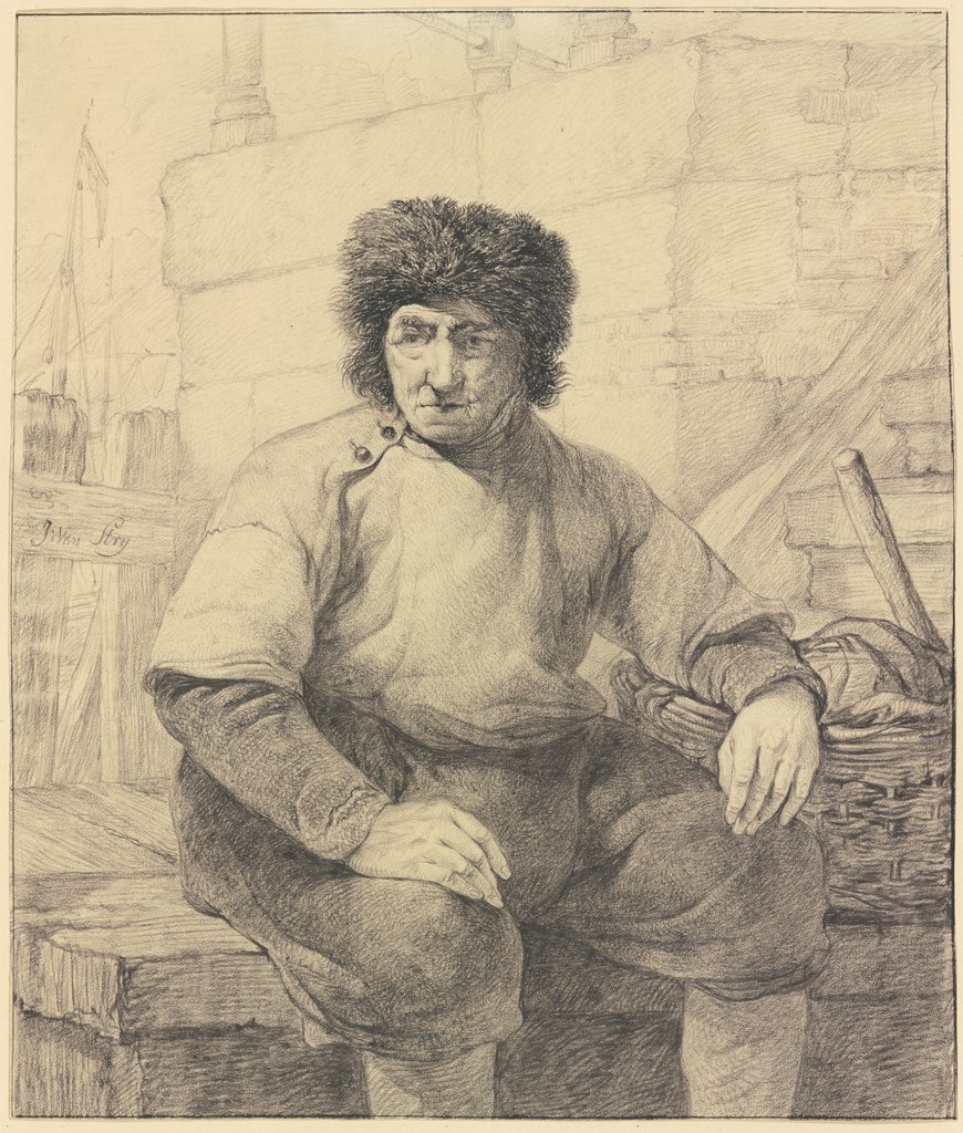 Fischer auf einer Hafenmauer sitzend, Jacob van Strij