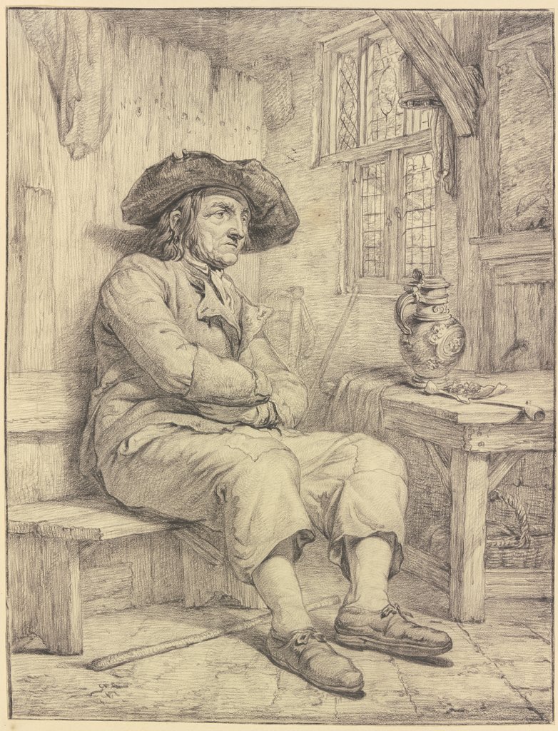 Mann an einem Tisch mit Krug und Pfeife sitzend, Jacob van Strij