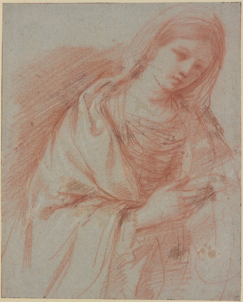Junge Frau, mit erhobener Rechter leicht nach rechts geneigt, Guercino (Giovanni Francesco Barbieri)