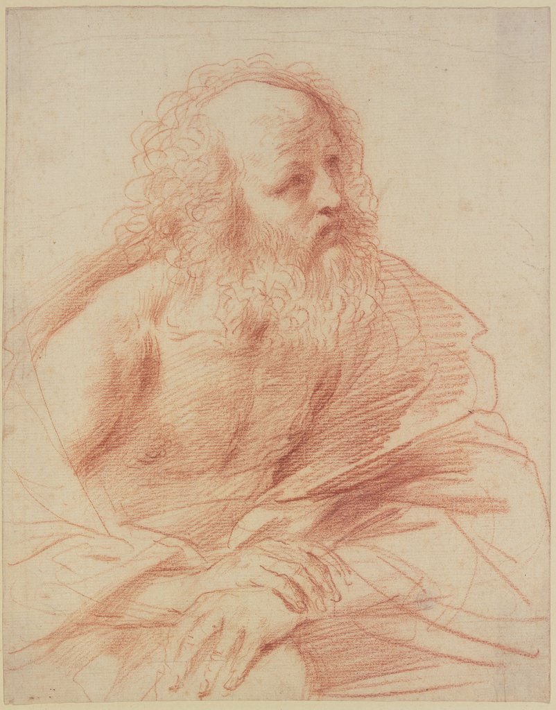 Bärtiger Mann im Mantel nach rechts, die Hände übereinander gelegt, Guercino (Giovanni Francesco Barbieri)