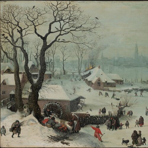 Winter Landscape with Snowfall near Antwerp, Lucas van Valckenborch