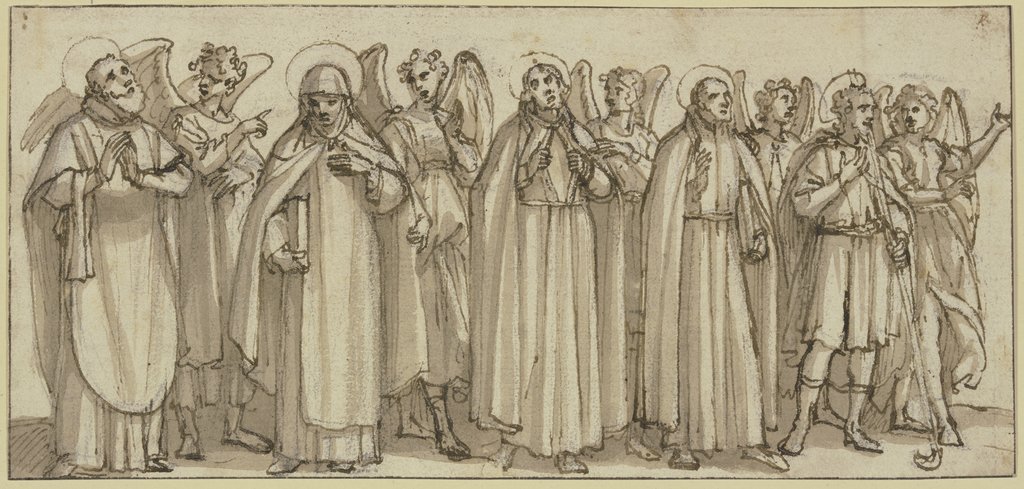 Die Heiligen Filippo Neri, Ignacio de Loyola, Francisco de Javier, Isidor von Madrid und Teresa de Jesús von fünf Engeln begleitet, Gian Antonio Burrini;   ?