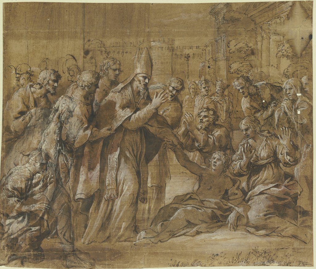 Heilung eines Kranken durch einen Bischof, Pietro da Cortona