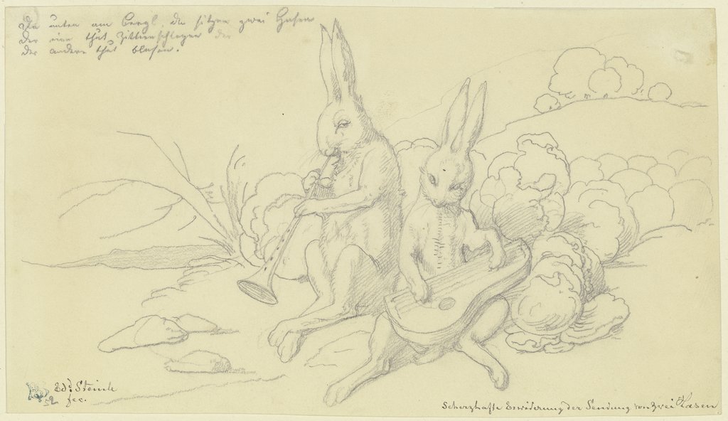 Zwei Hasen im Kohl musizierend, Edward von Steinle
