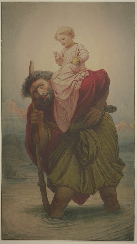 Der Heilige Christophorus mit dem Jesuskind im Fluß, Edward von Steinle