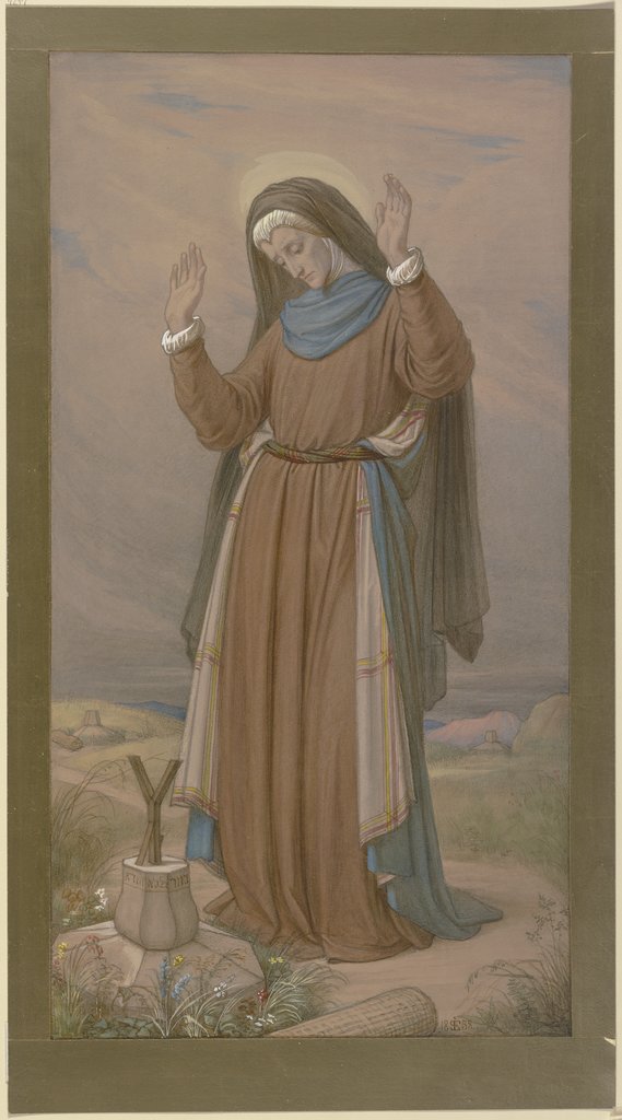 Maria, die Schmerzensreiche, am Kreuzweg wandelnd, den die Jünger mit Kreuzen bezeichnet hatten, Edward von Steinle